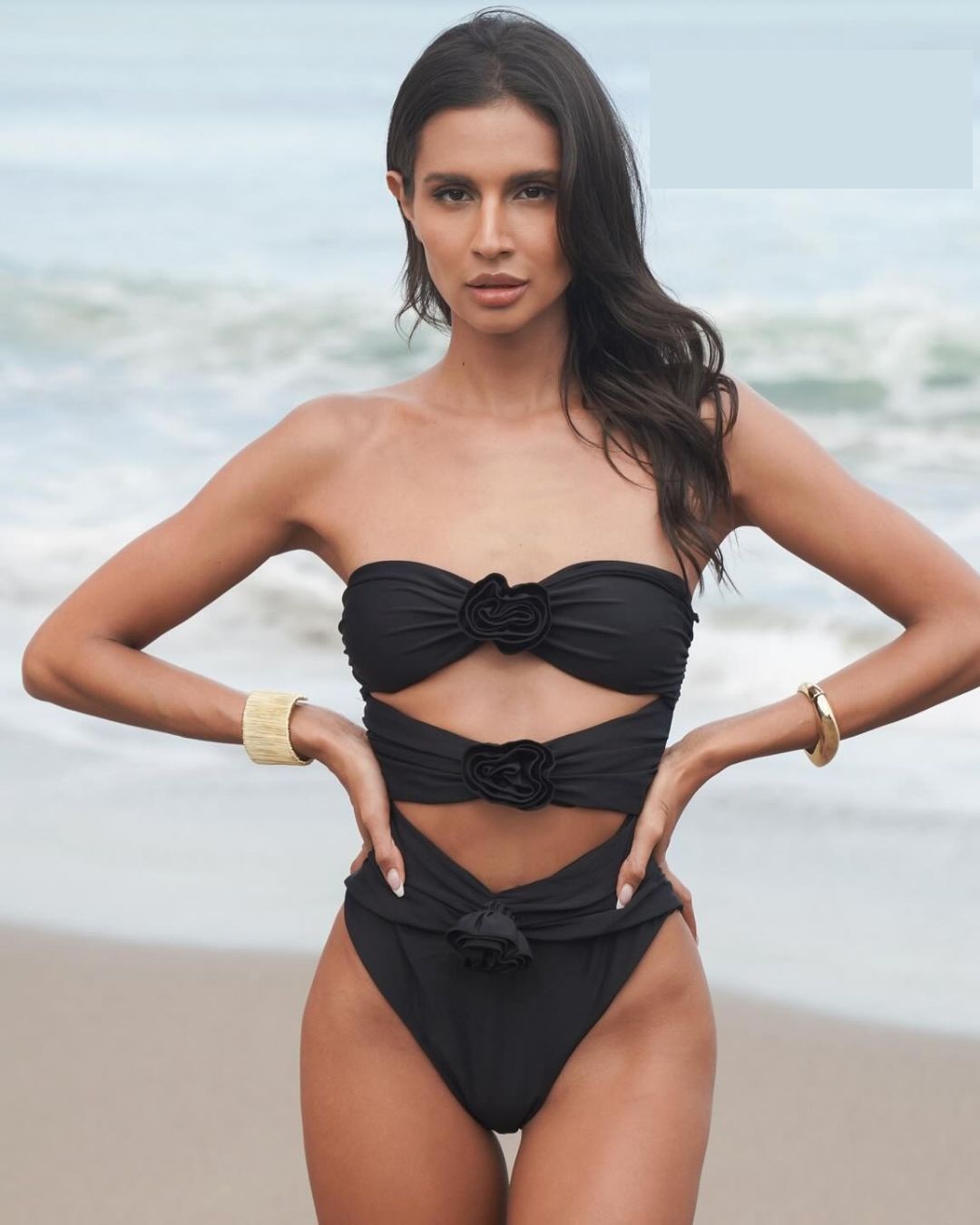 Black Cut Open One Piece Swiming Suit