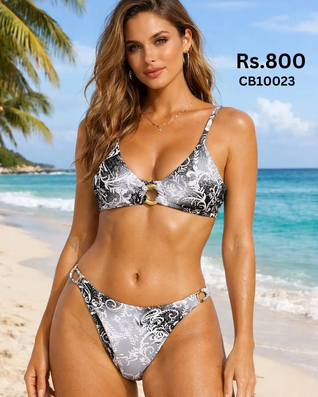 Floral Black & White Bikini Set