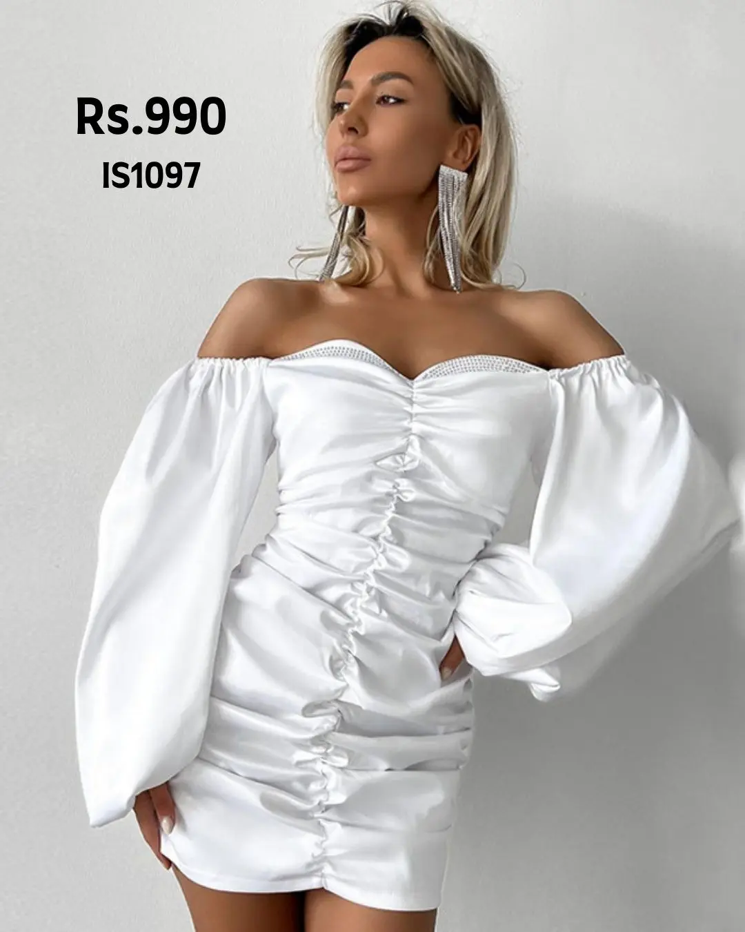 Puff Sleeve Silk Dress