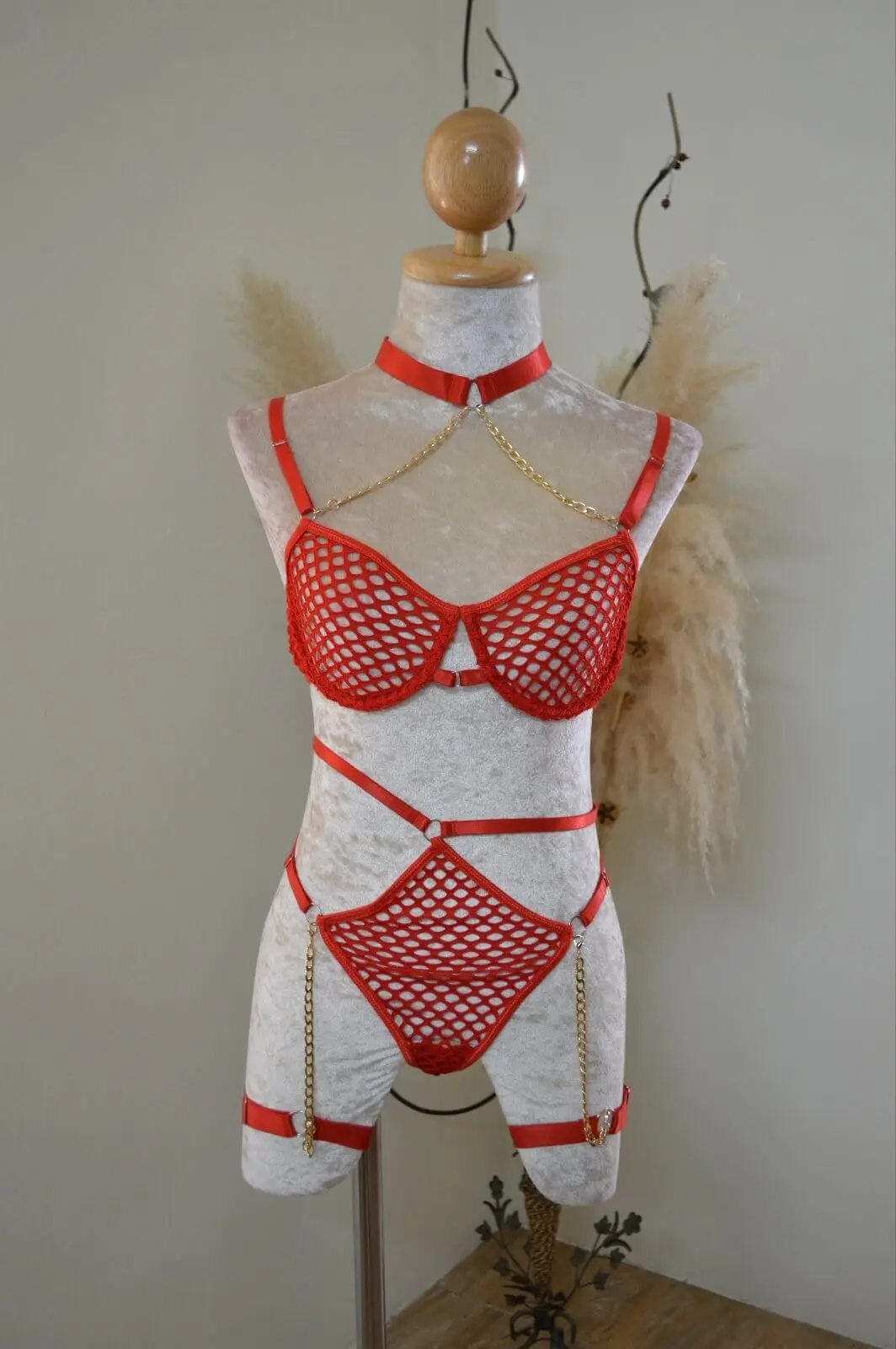 Fishnet Red Lingerie Set
