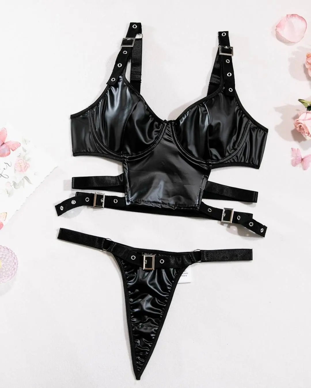 Sexy PU Black Lingerie Set