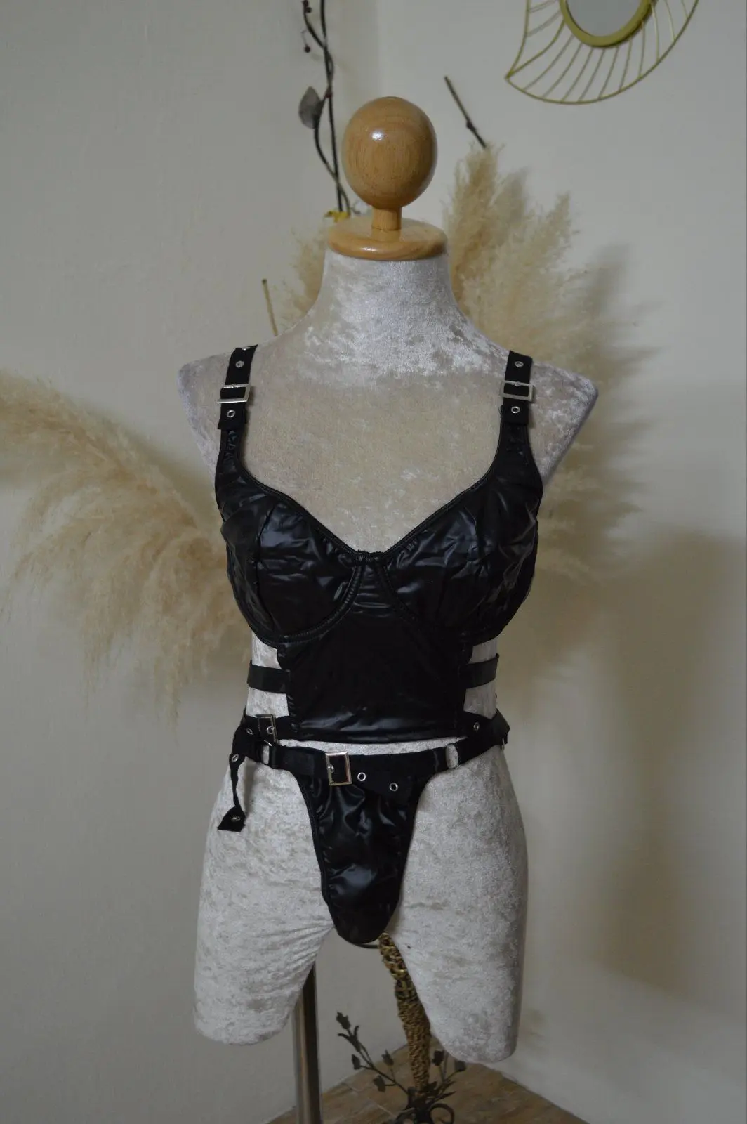 Sexy PU Black Lingerie Set