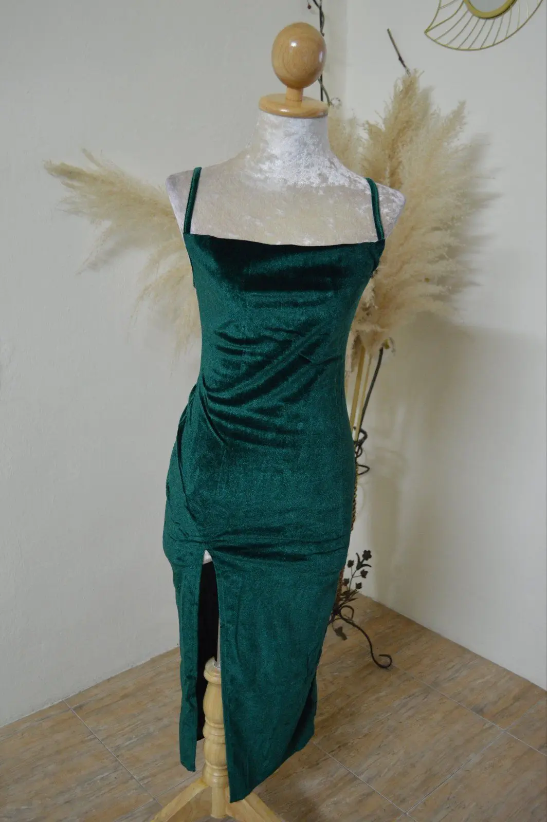 Velvet Slim Fit Split Strap Dress