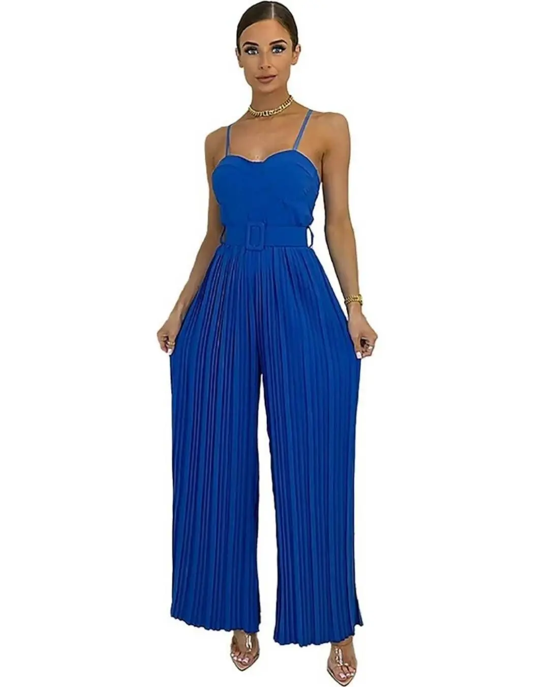 Pleated Sleeveless Jumpsuit