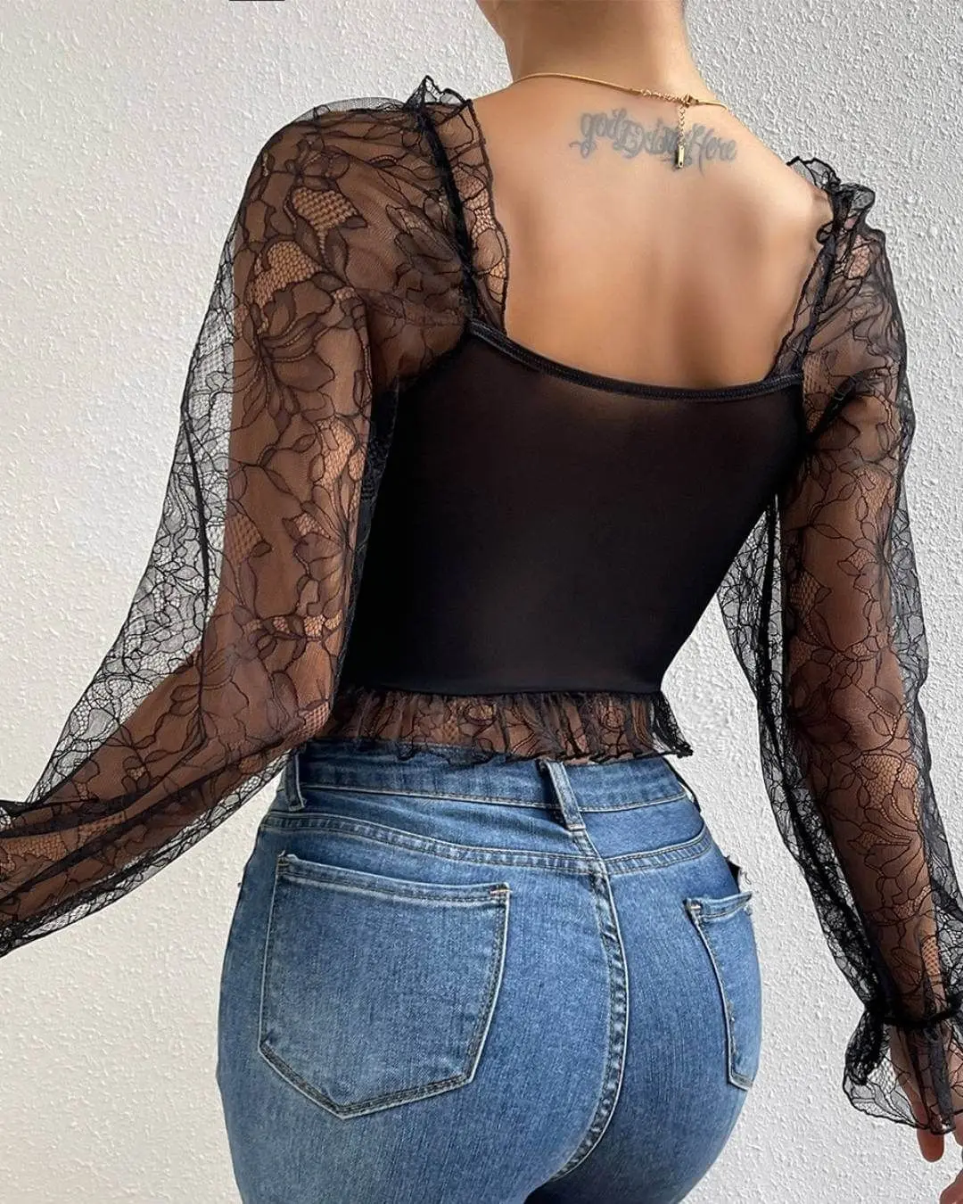 Lace Puff Long Sleeve Blouse