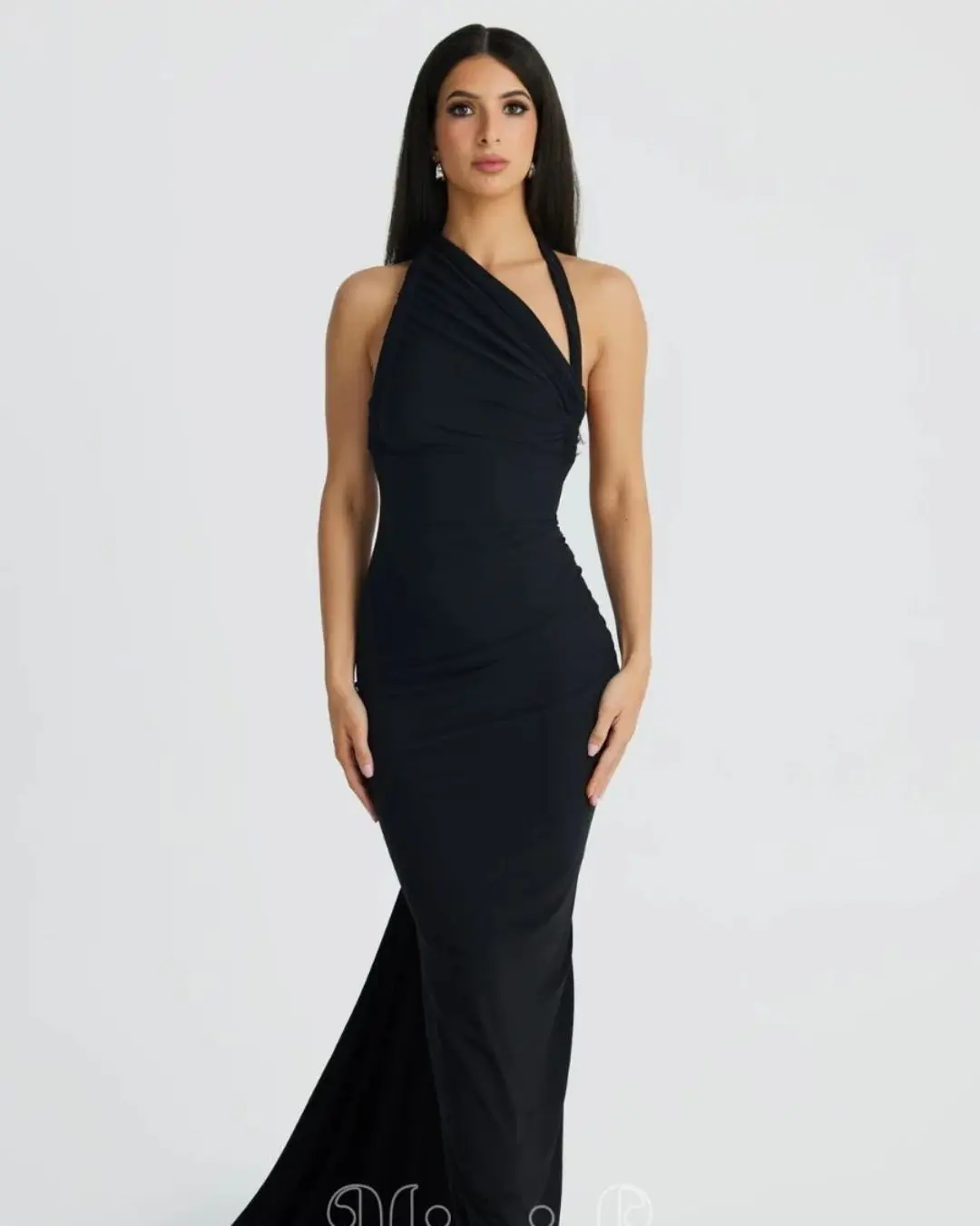 Halter Solid Ruched Backless Dress