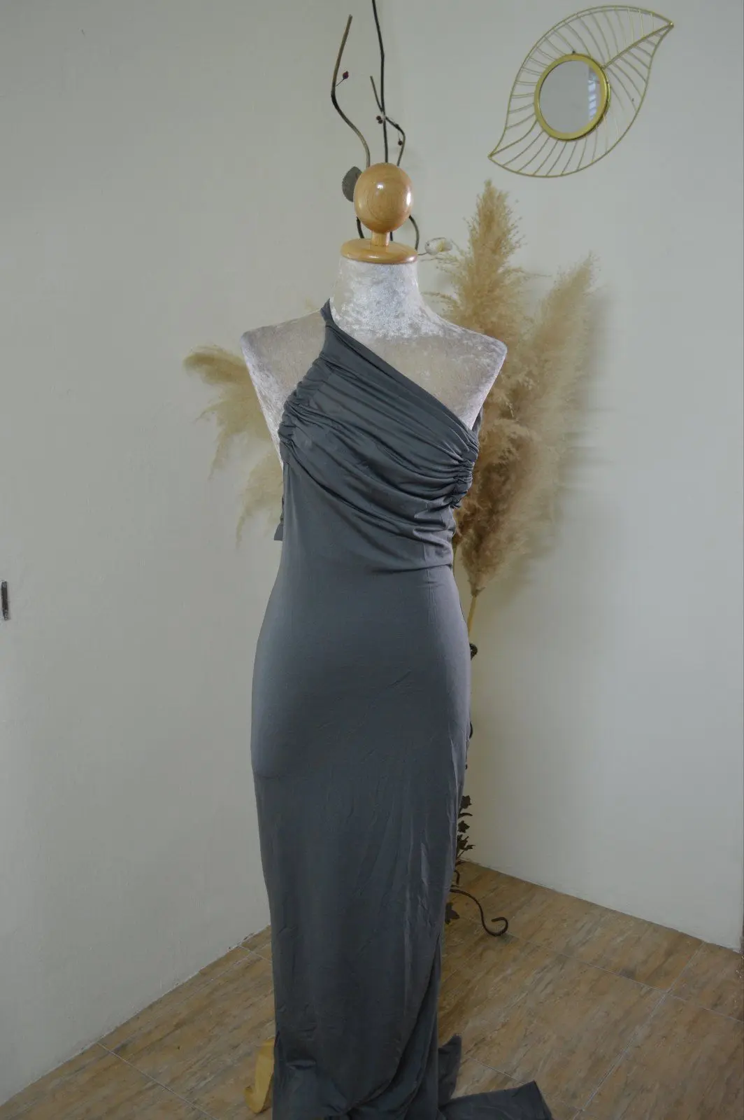 Halter Solid Ruched Backless Dress