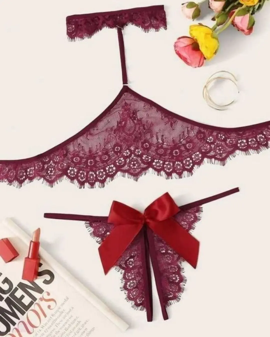 Bowknot Opening Sexy Lace Lingerie