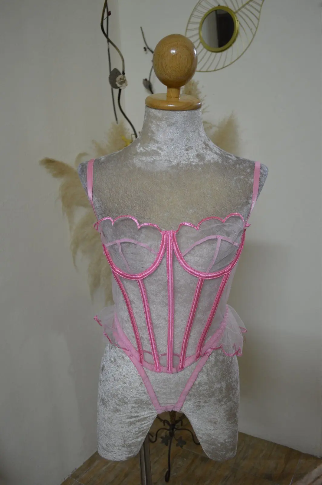 Pink Mesh Lingerie Set