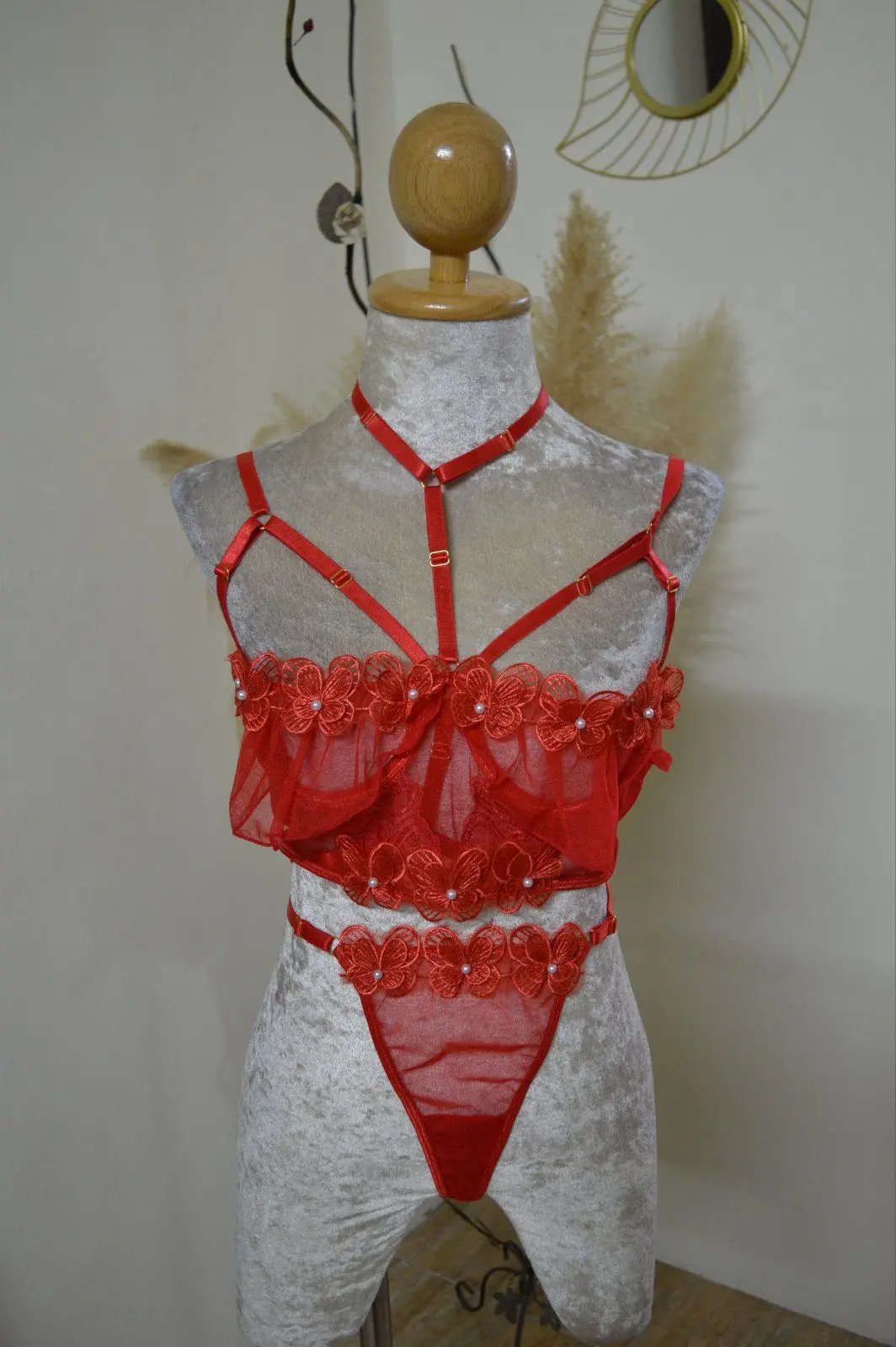 Red Lingerie Set with Choker