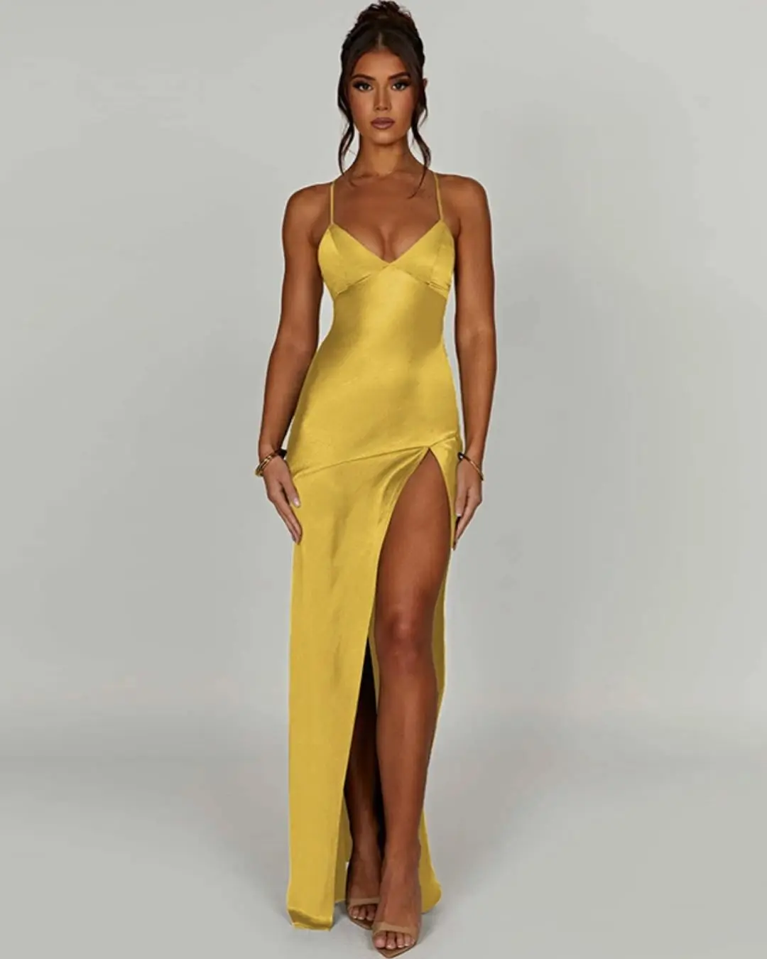 Silk Slit Backless Dress