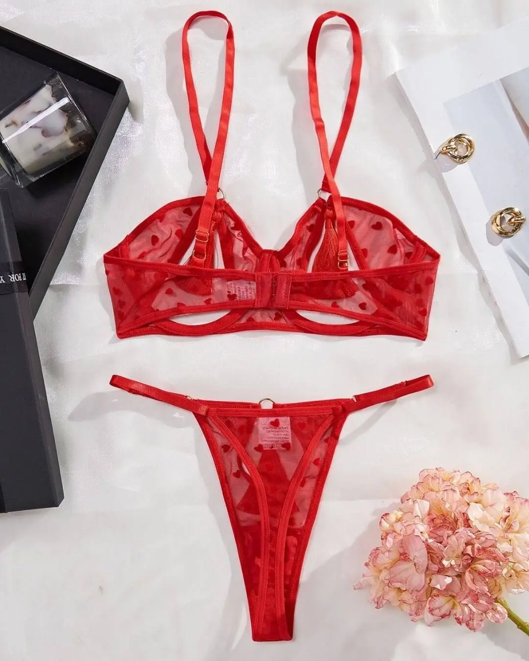 Leather Mesh Lingerie Set