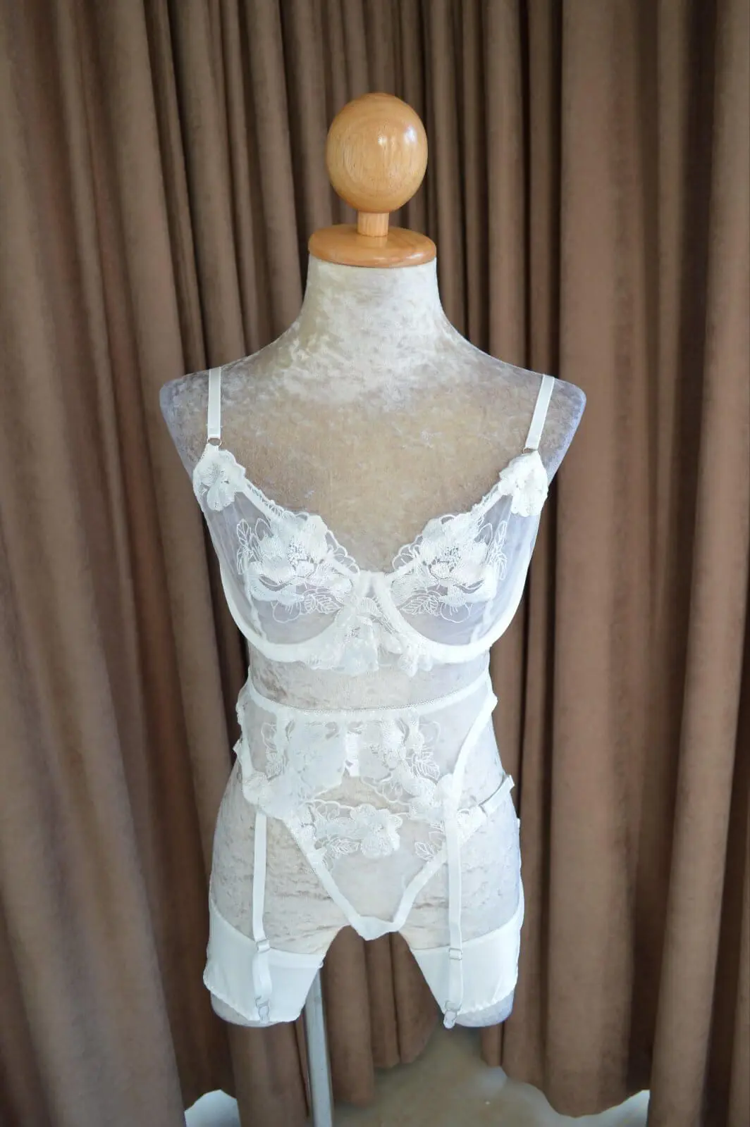 White Floral Embroidered See-through Set