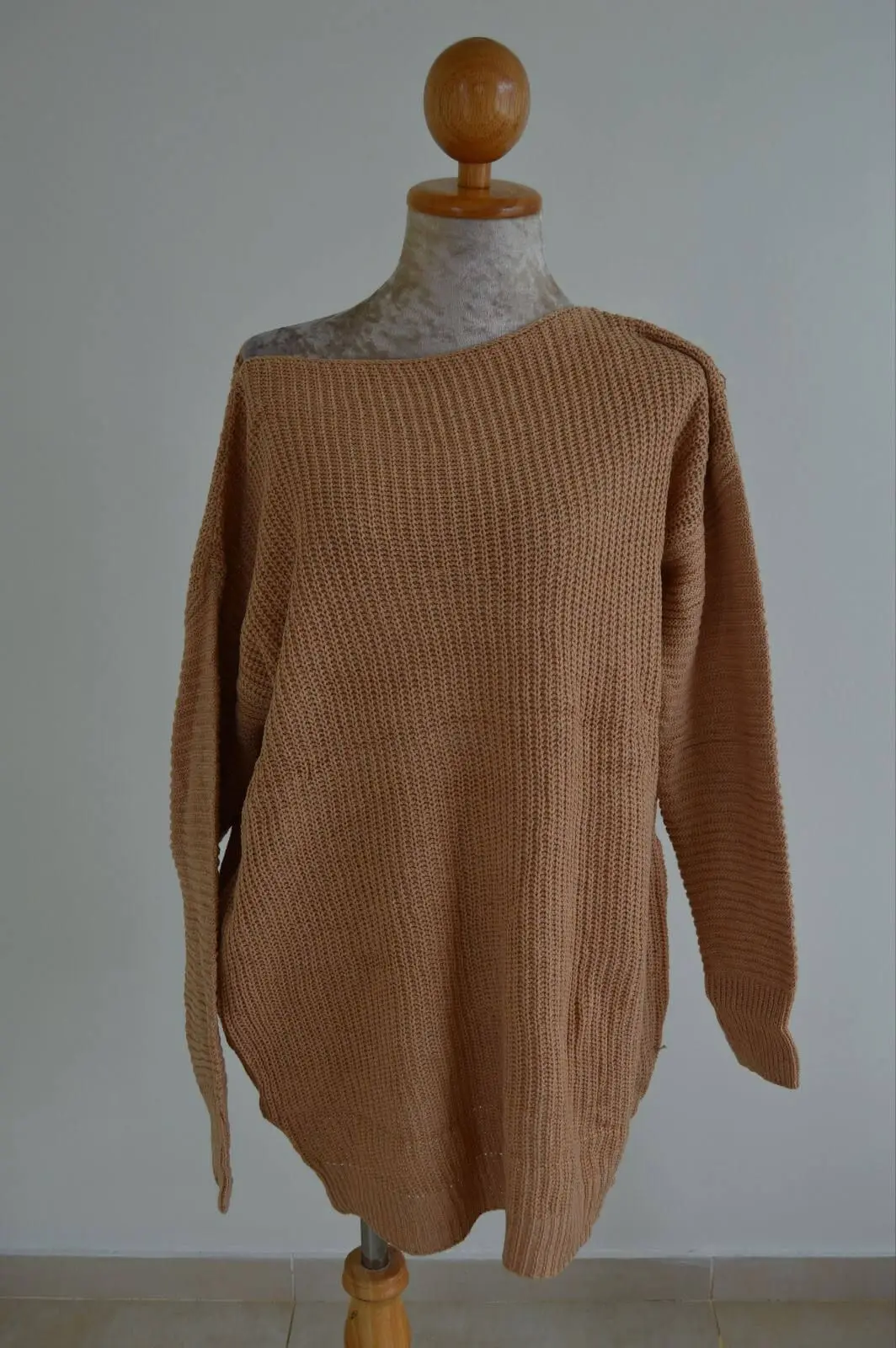 Off Shoulder Lantern Sleeves Long Sleeve Knitted Woolen Dress
