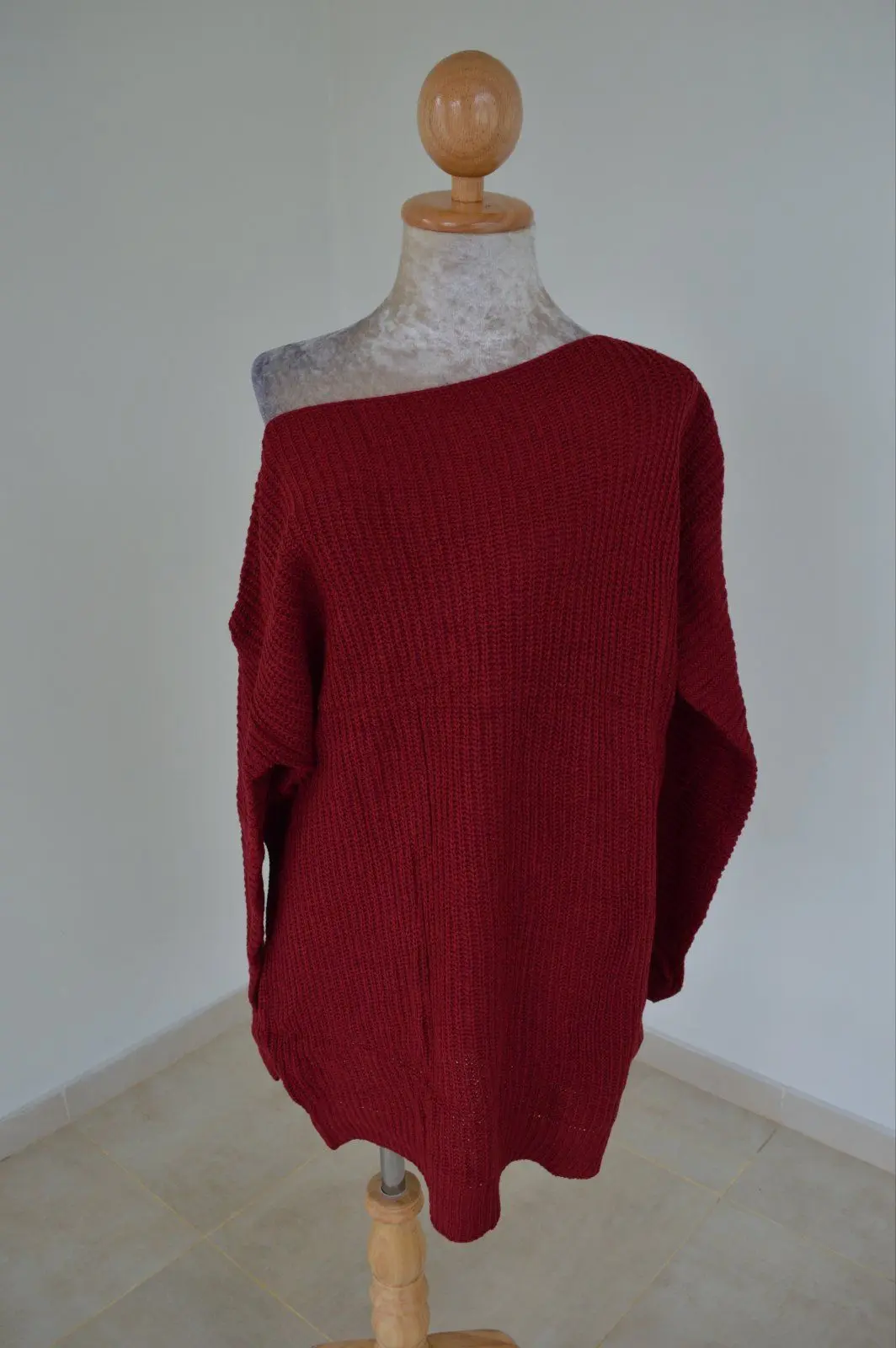 Off Shoulder Lantern Sleeves Long Sleeve Knitted Woolen Dress