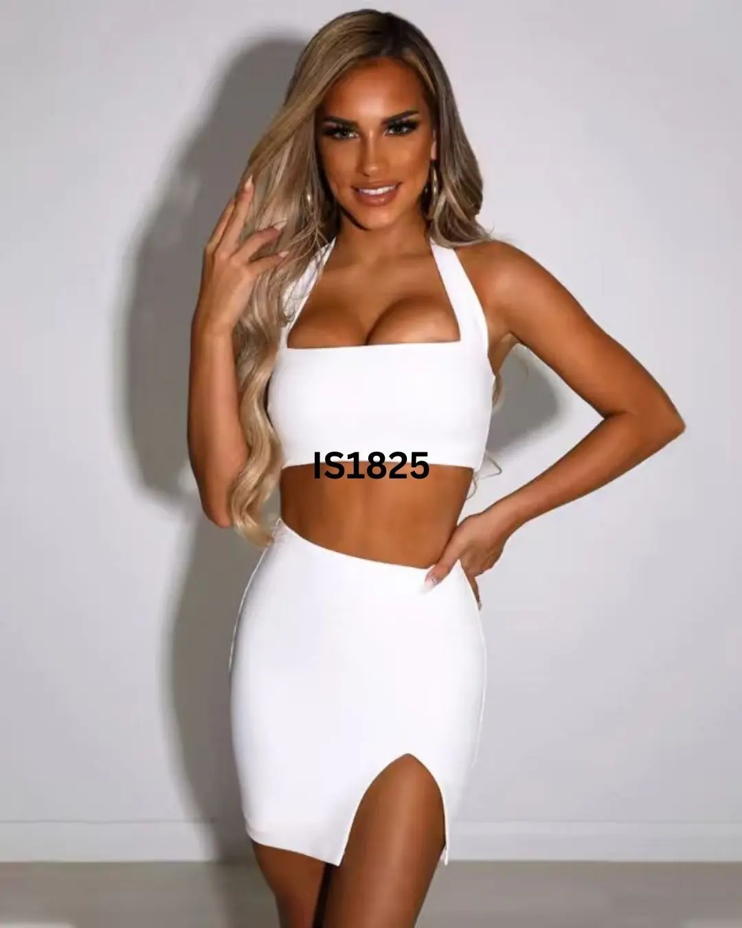 Side Slit Skirt Halter Crop Top Set