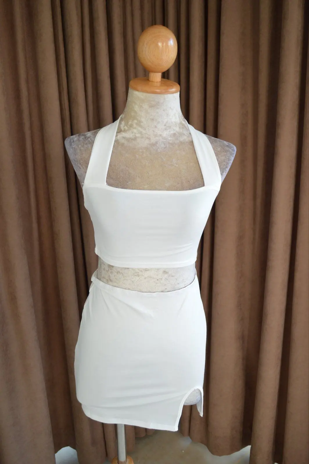 Side Slit Skirt Halter Crop Top Set