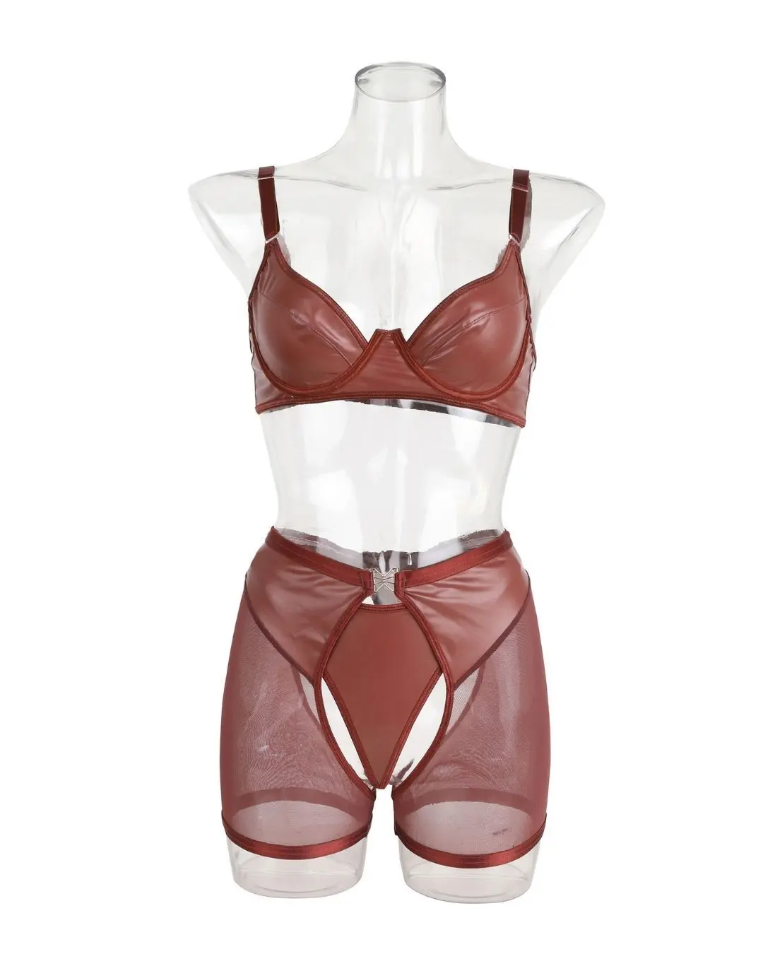 Brown PU Lingerie Set