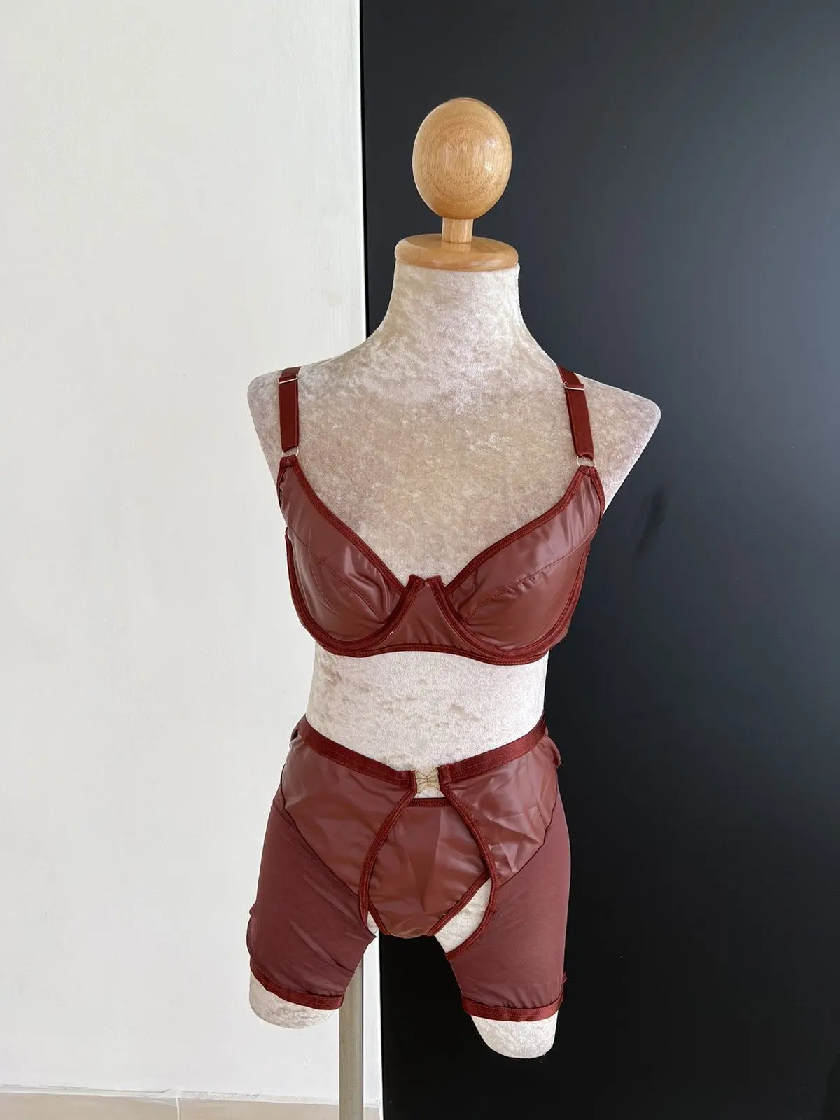 Brown PU Lingerie Set