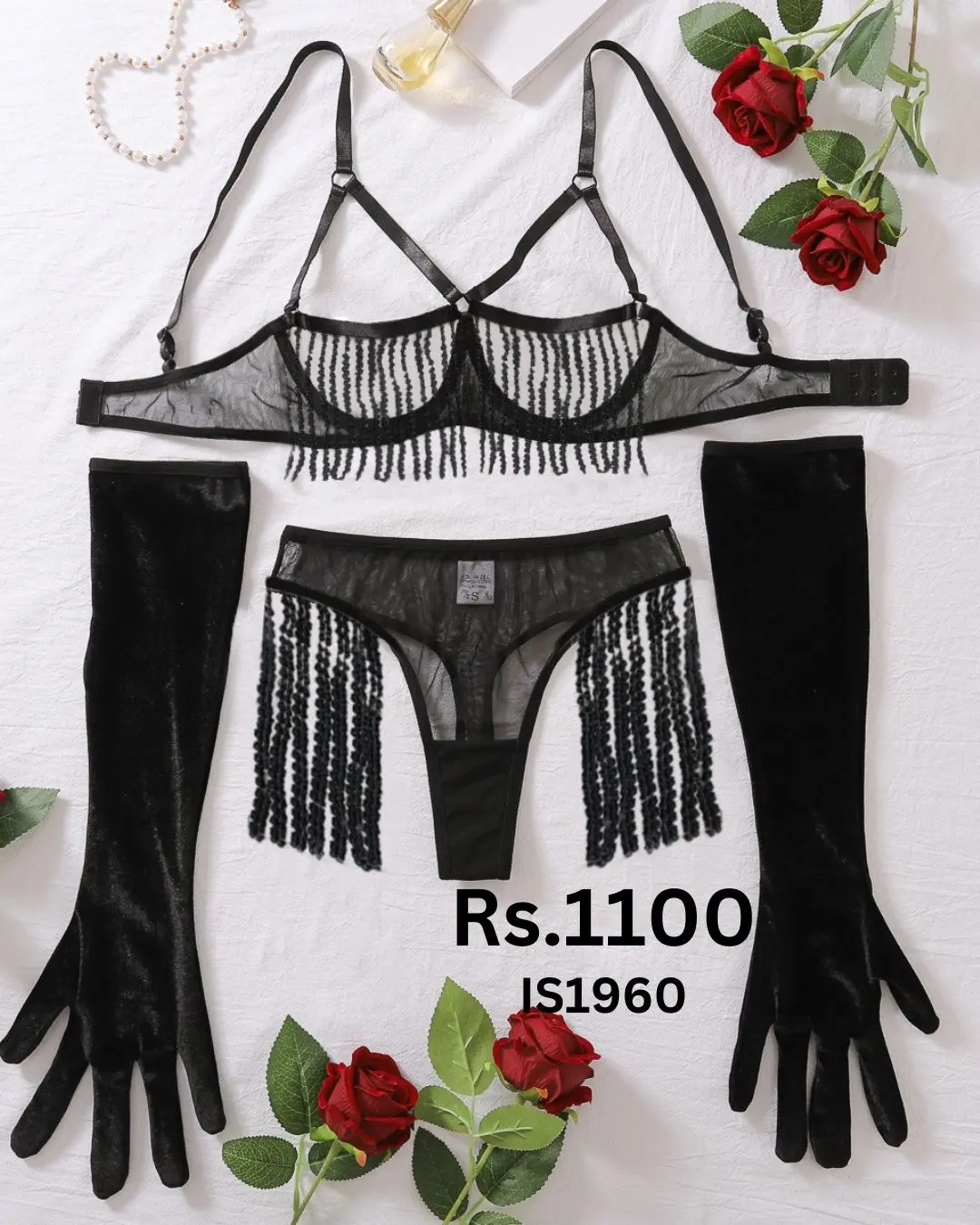 Tassels Lingerie Set with Gloves