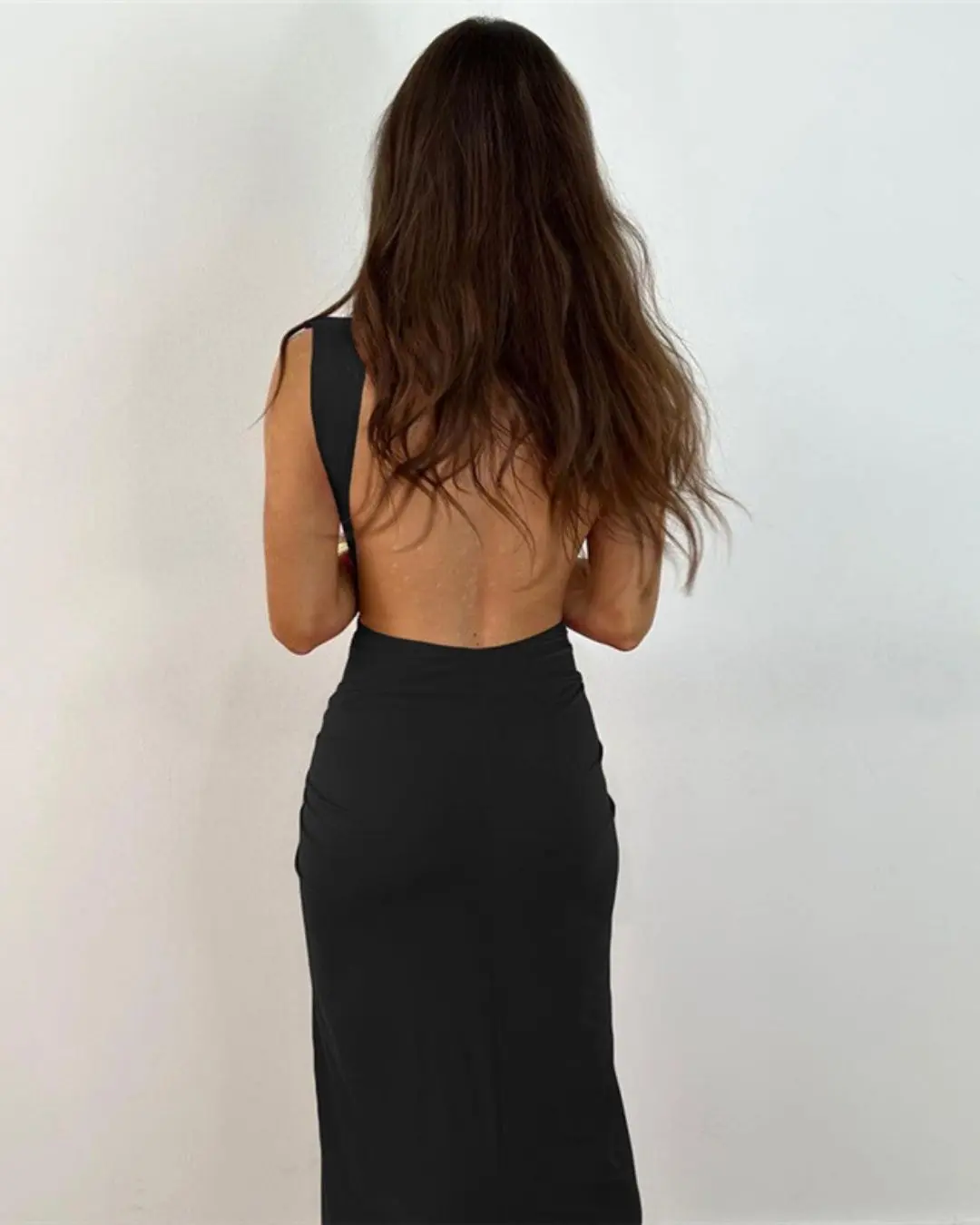 Deep V Gathered Waist Gown