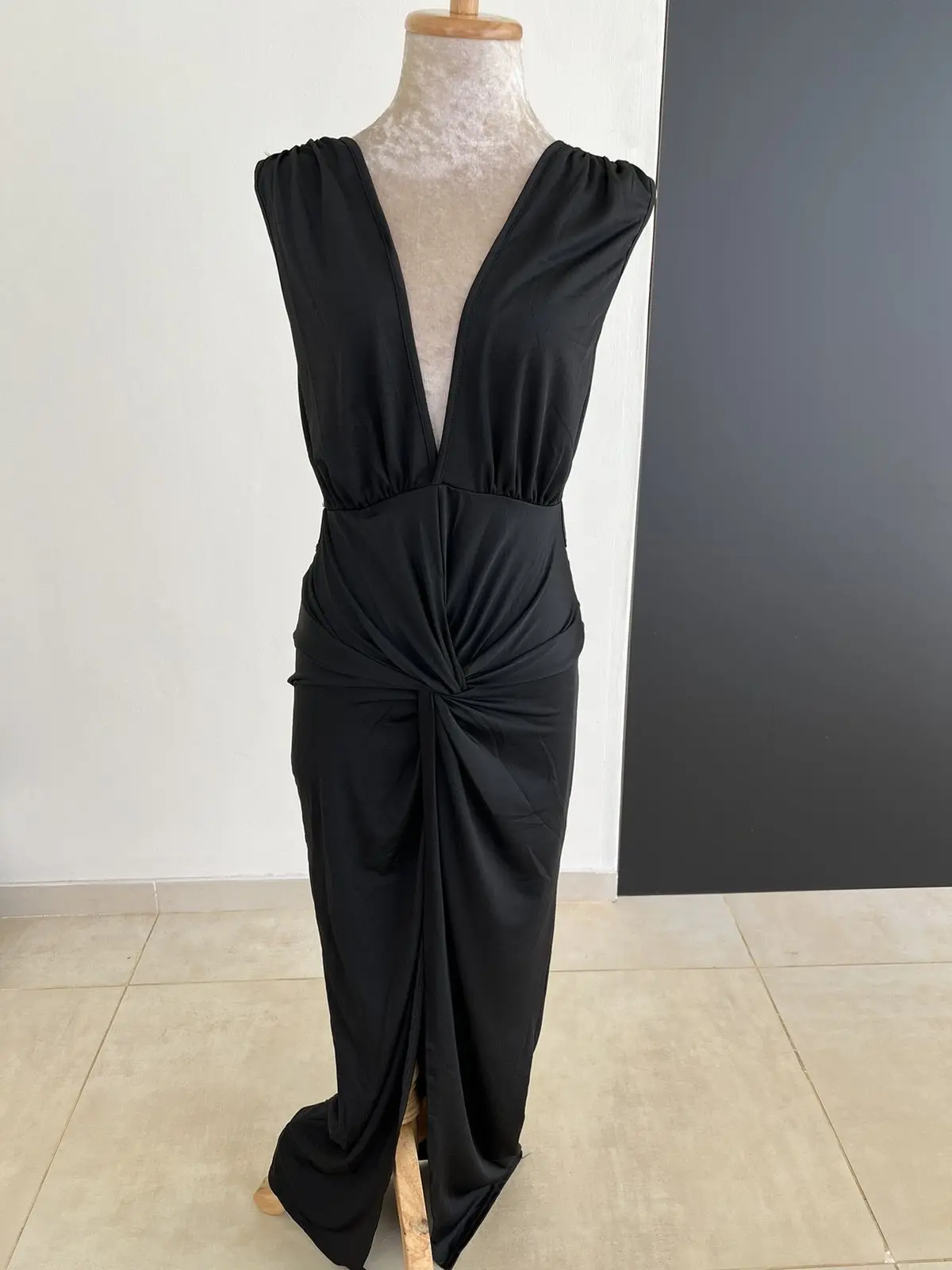 Deep V Gathered Waist Gown