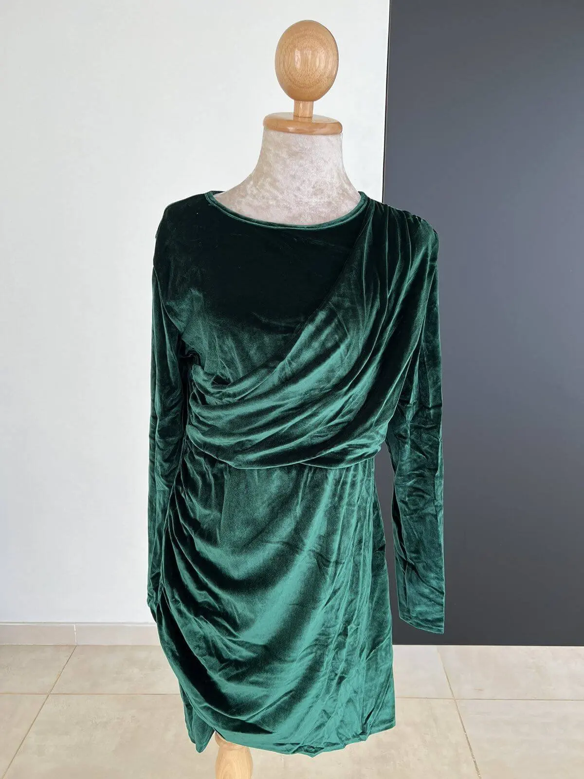 Velvet Long-Sleeve Ruched Mini Dress