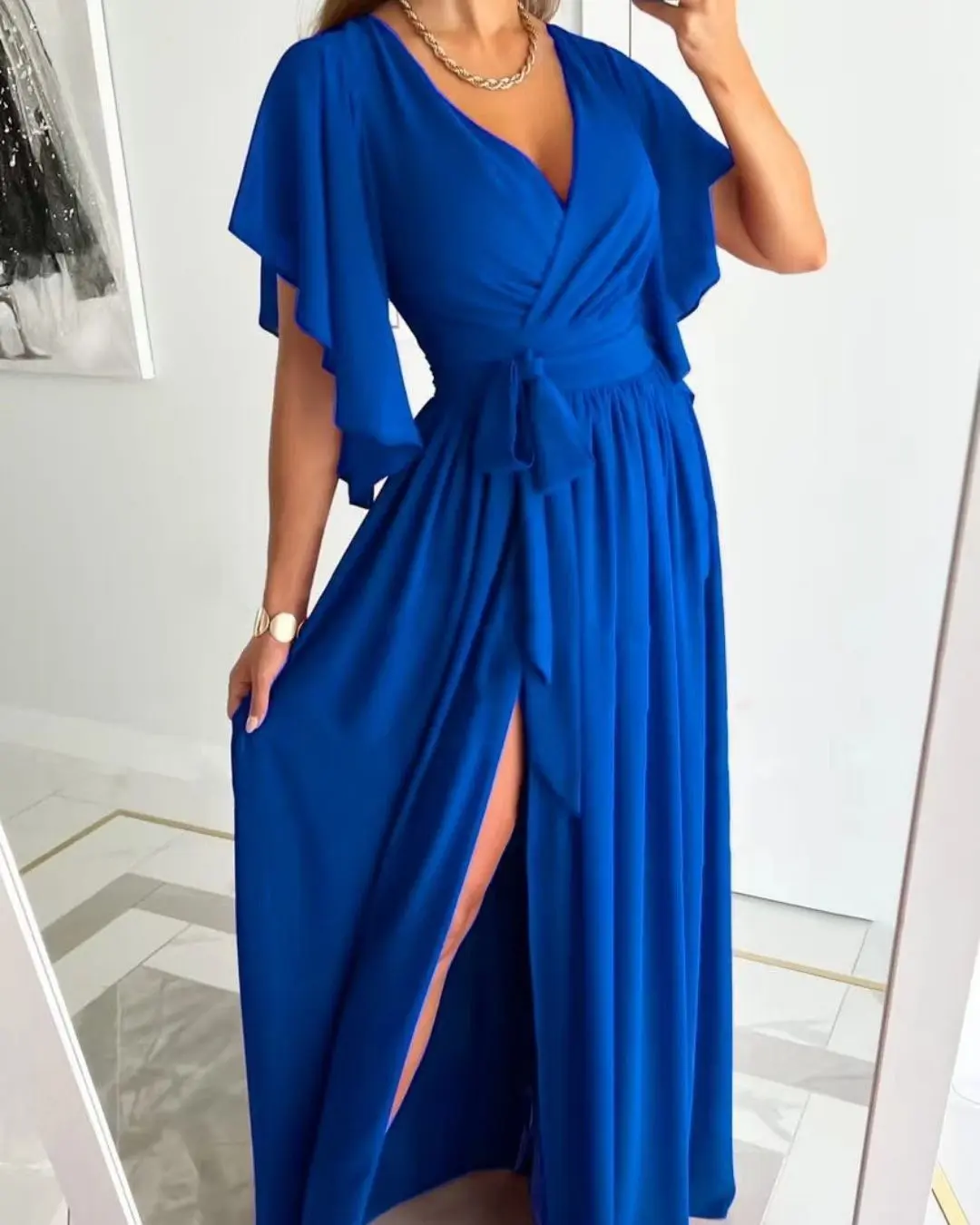 Flutter Sleeve Wrap Maxi Dress