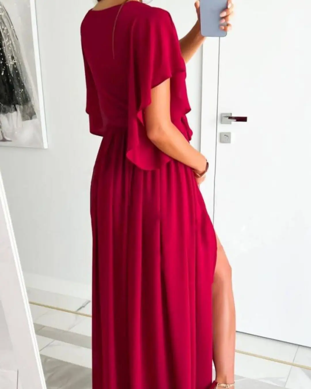 Flutter Sleeve Wrap Maxi Dress