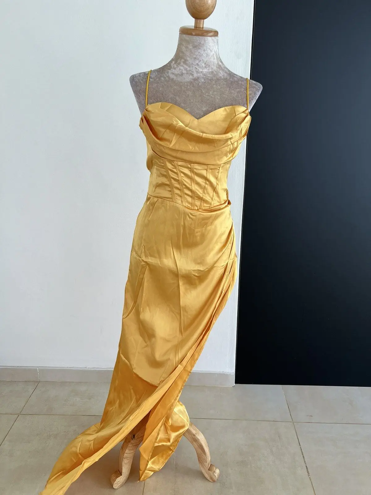 Satin Corset High-Slit Gown