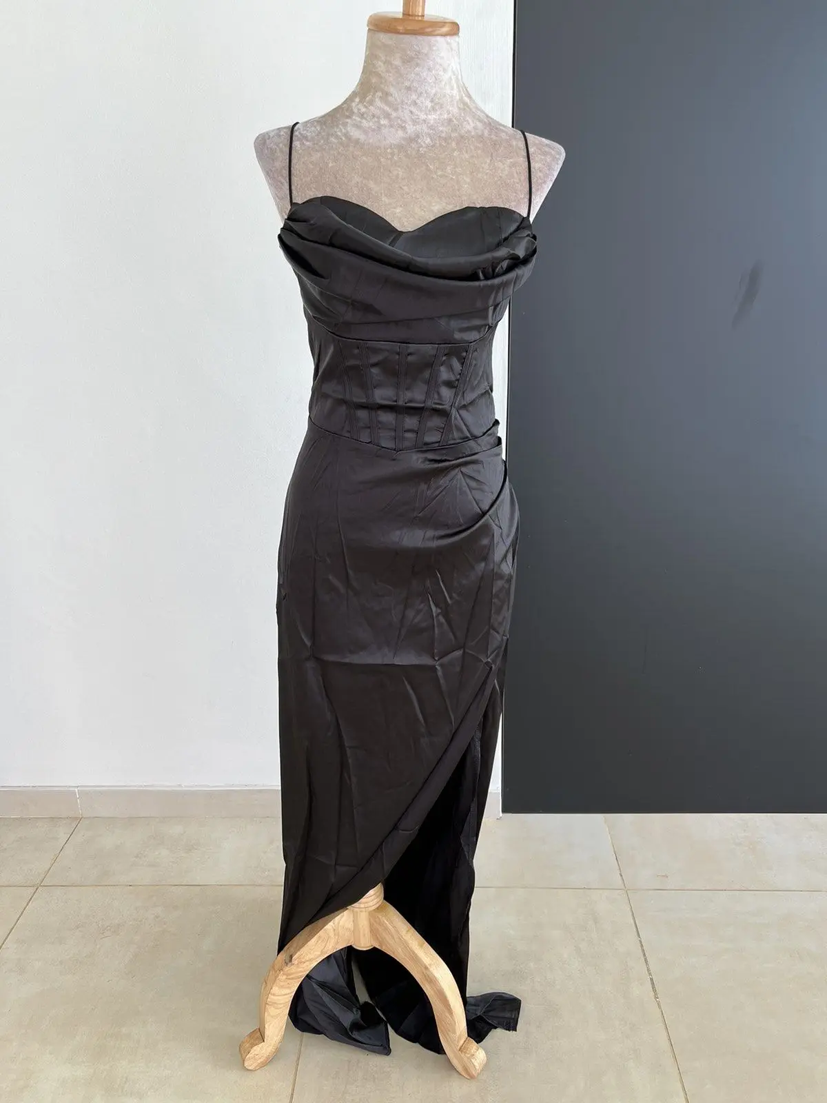 Satin Corset High-Slit Gown