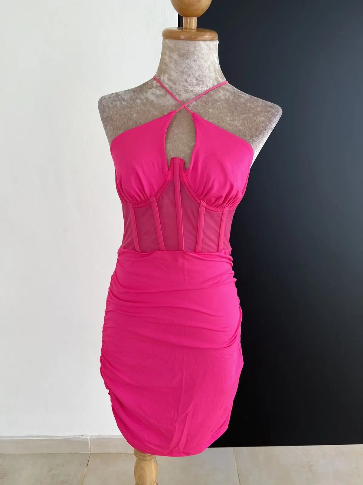 Ruched Mesh Bustier Mini Dress