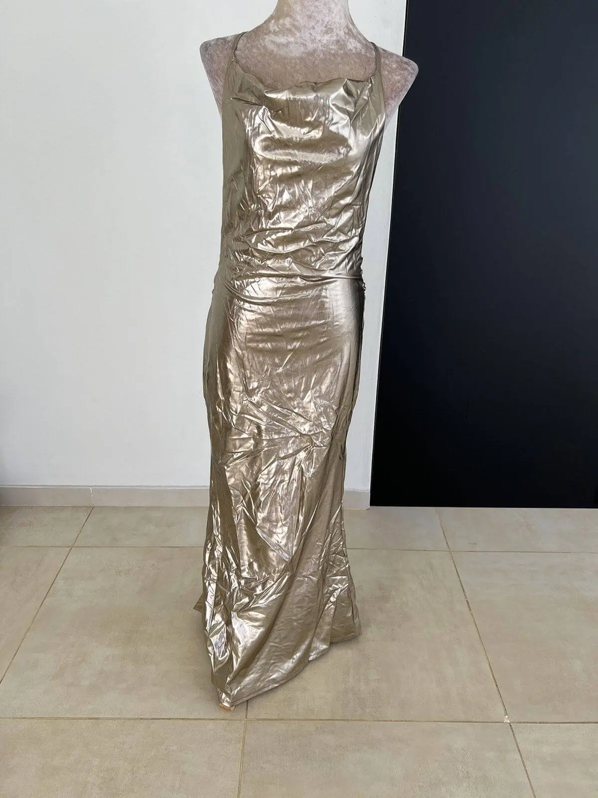 Metallic Cowl-Neck Slip Dress