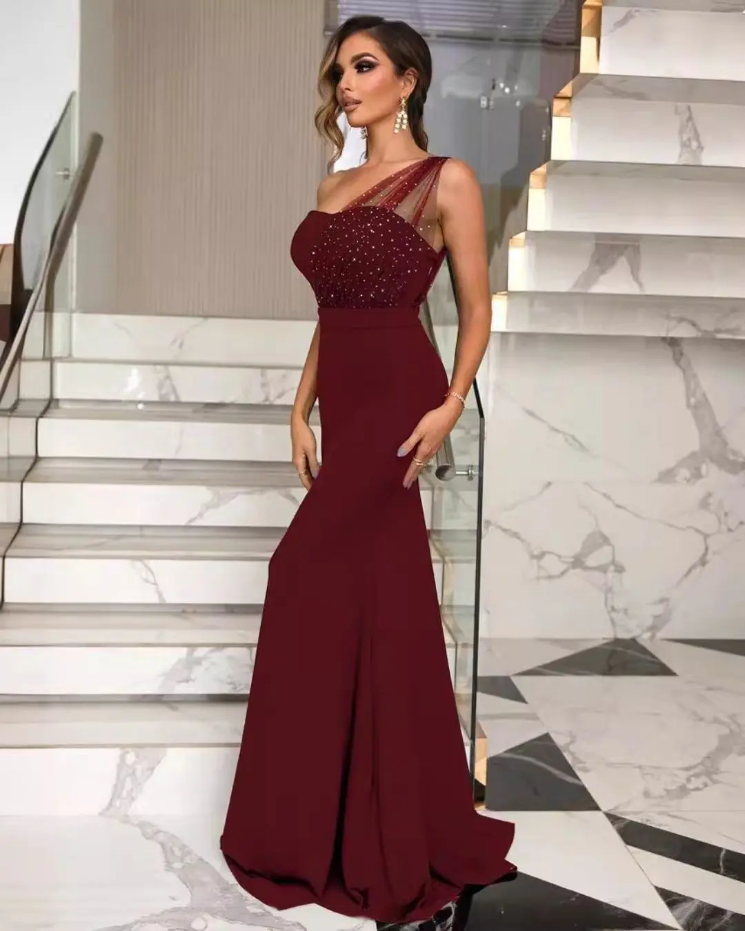 Embellished Asymmetric Gown