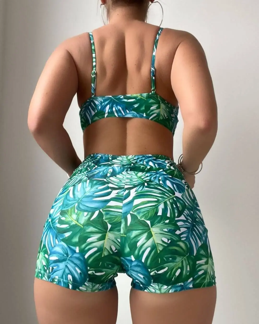 Tropical Leaf Print Crop and Shorts Set