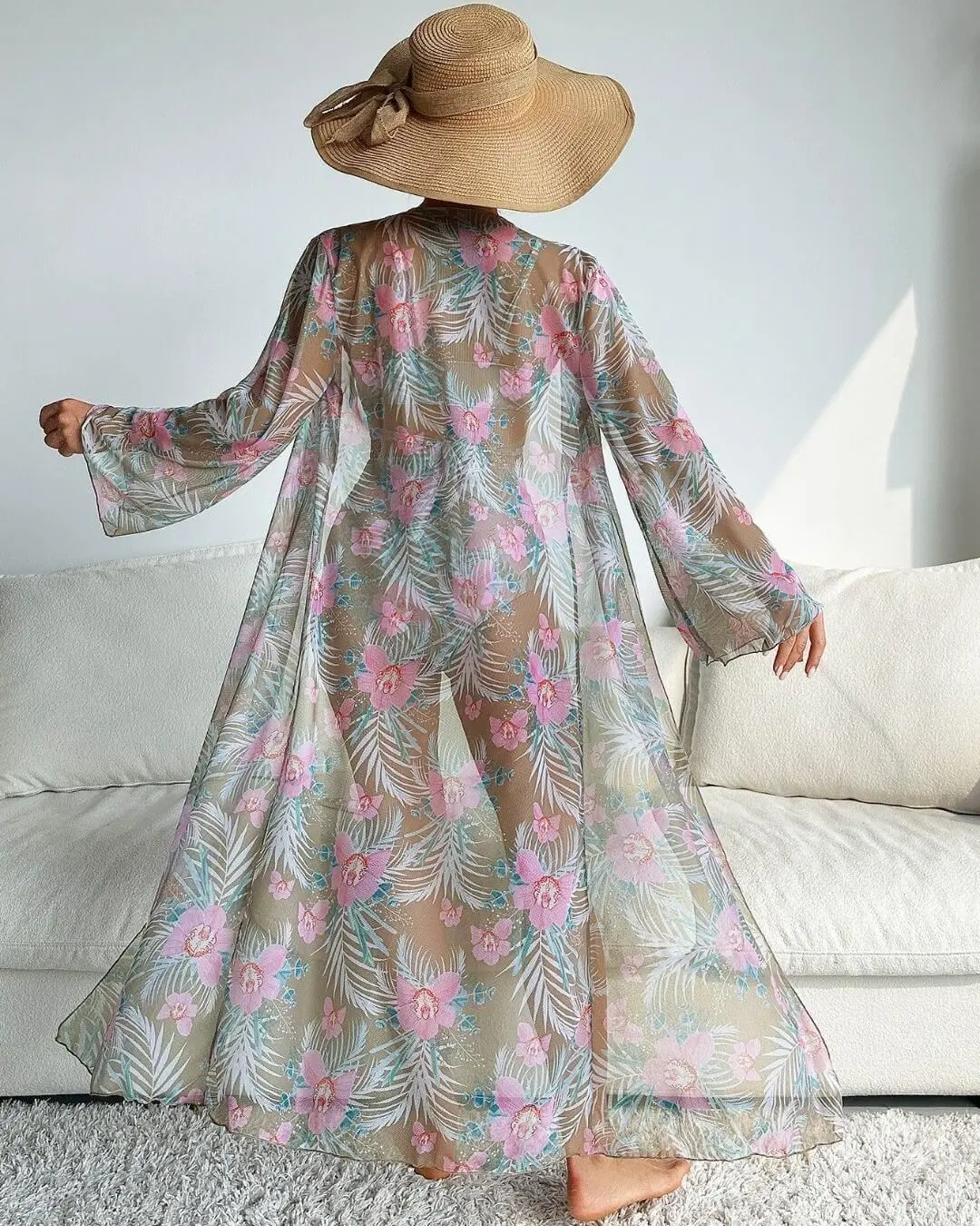 Sheer Floral Cover-Up with Matching Bikini