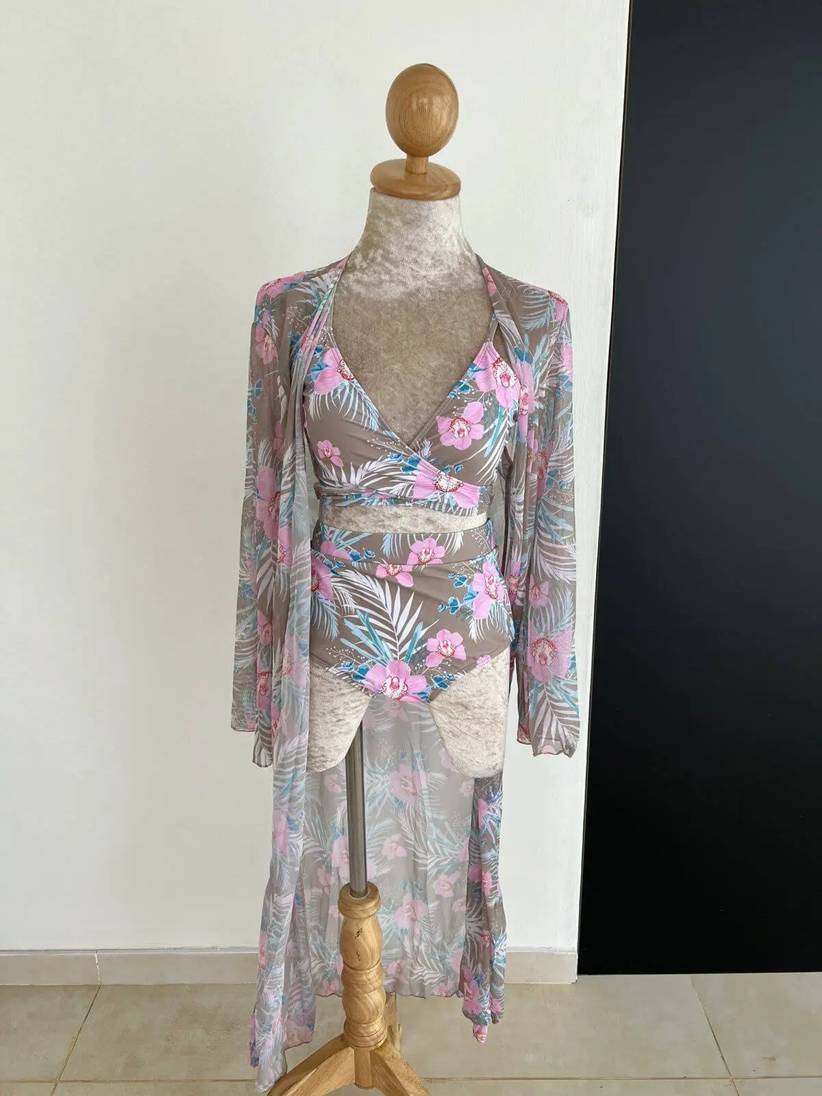 Sheer Floral Cover-Up with Matching Bikini