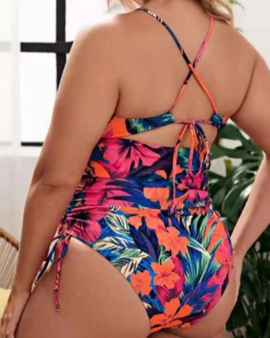 Tropical Floral Plus Size One-Piece Ruched Swimsuit