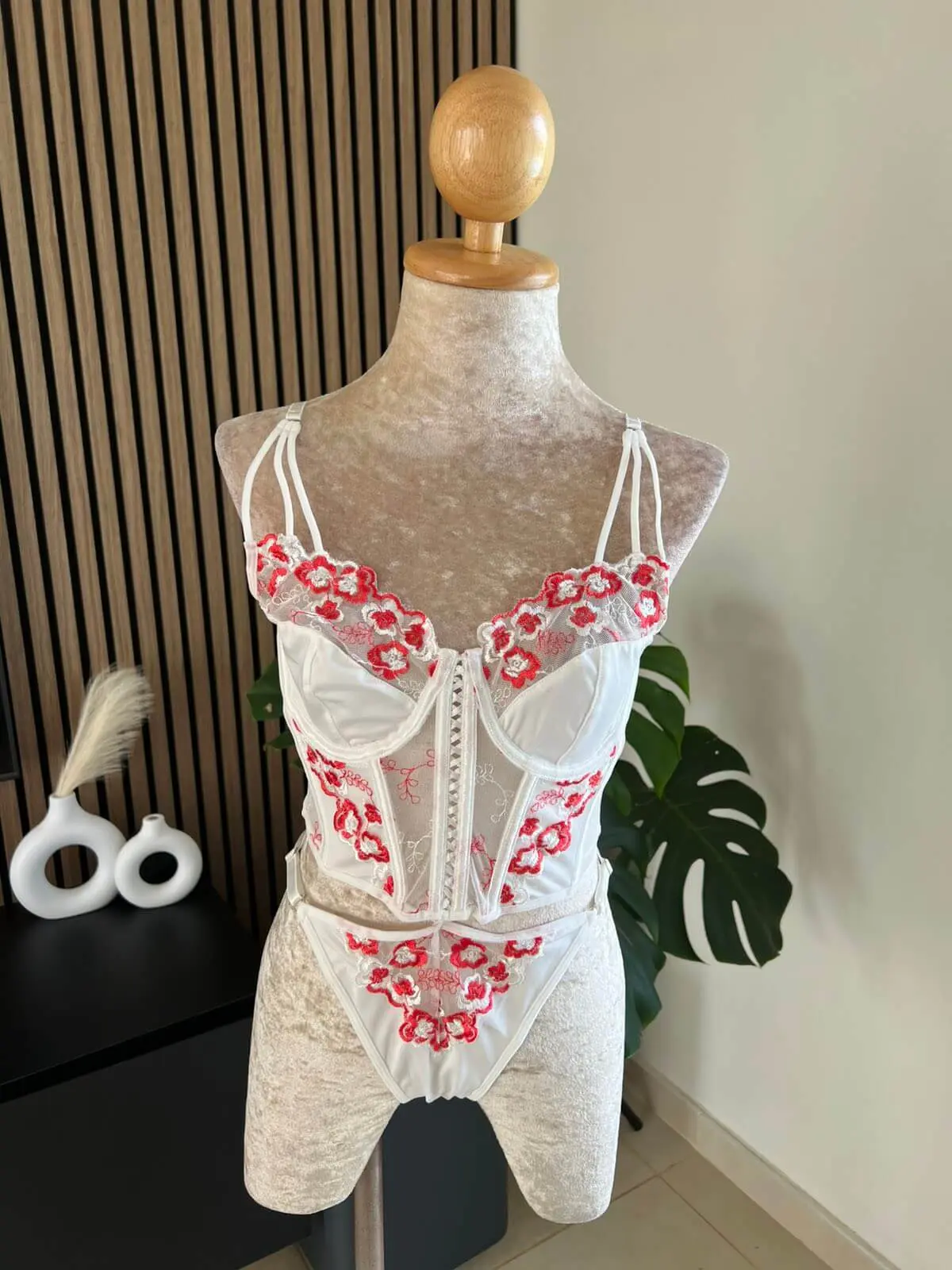 Rose Floral Embroidered Mesh Lingerie