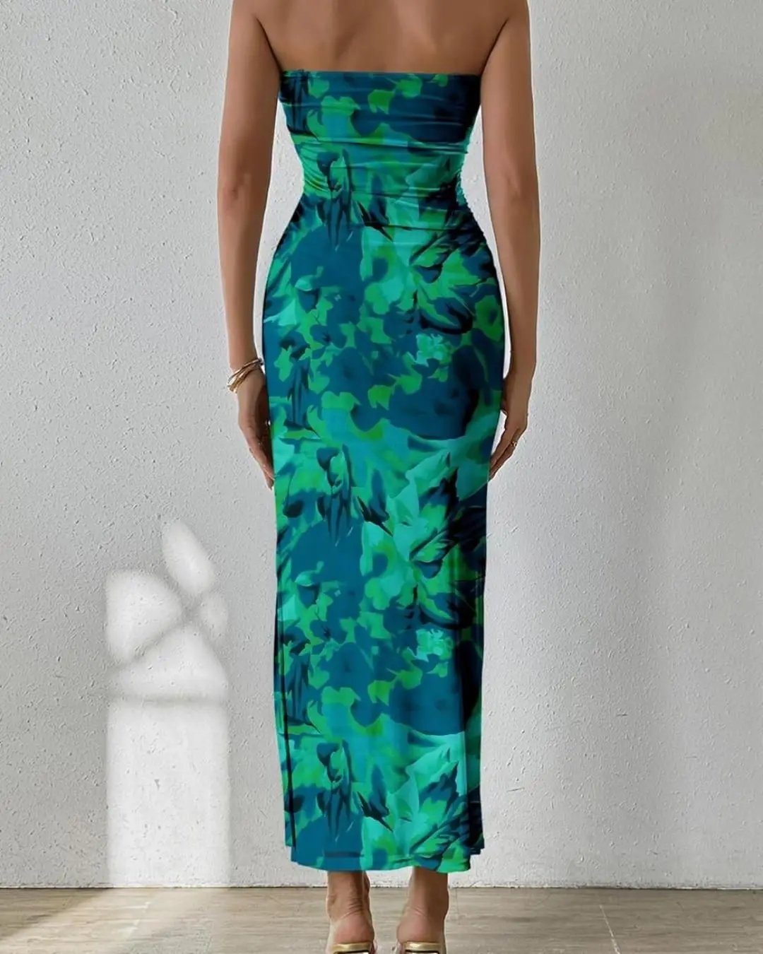 Strapless Marble Print Midi Dress