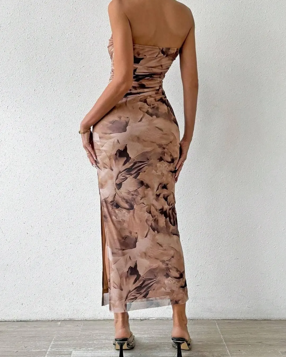 Strapless Marble Print Midi Dress