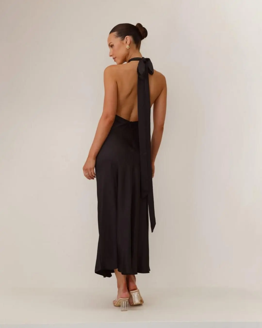 Halter Neck Satin Slit Dress