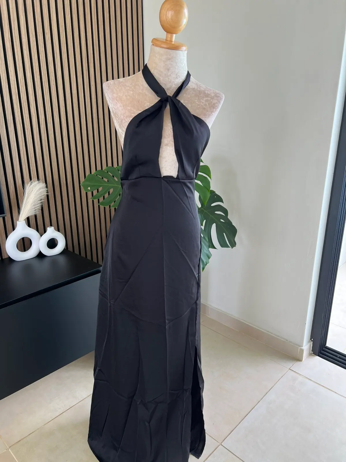 Halter Neck Satin Slit Dress