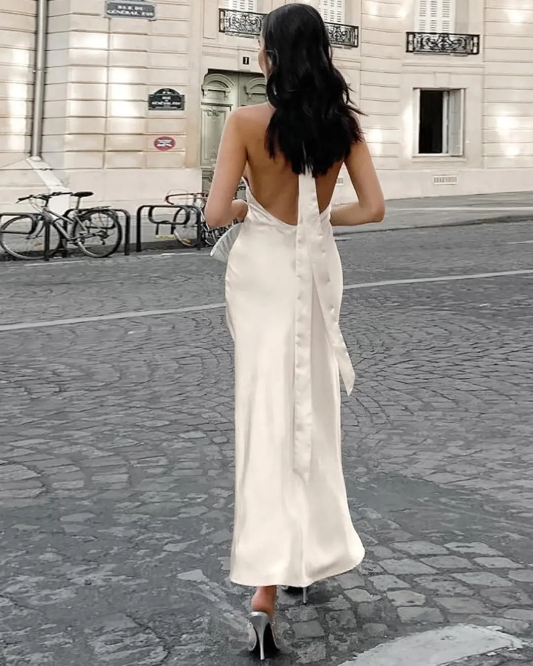 Elegant Halter Satin Slit Gown