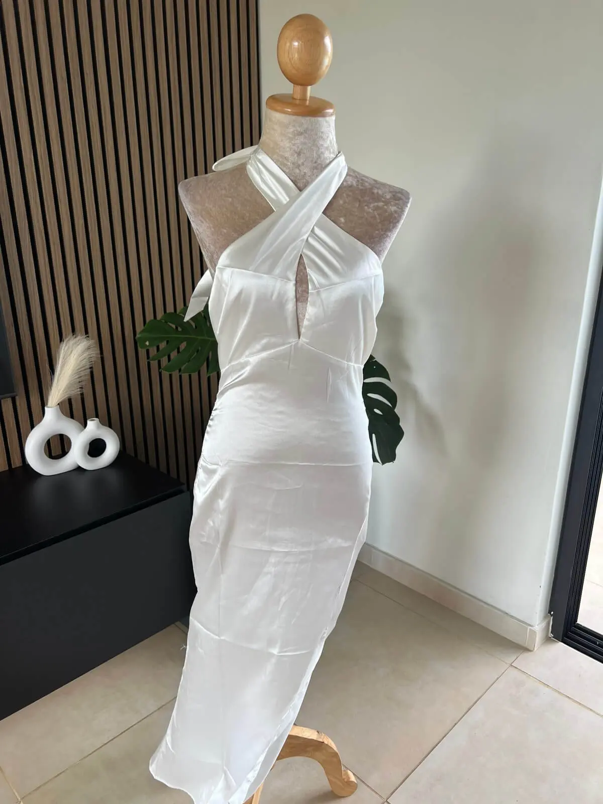 Elegant Halter Satin Slit Gown