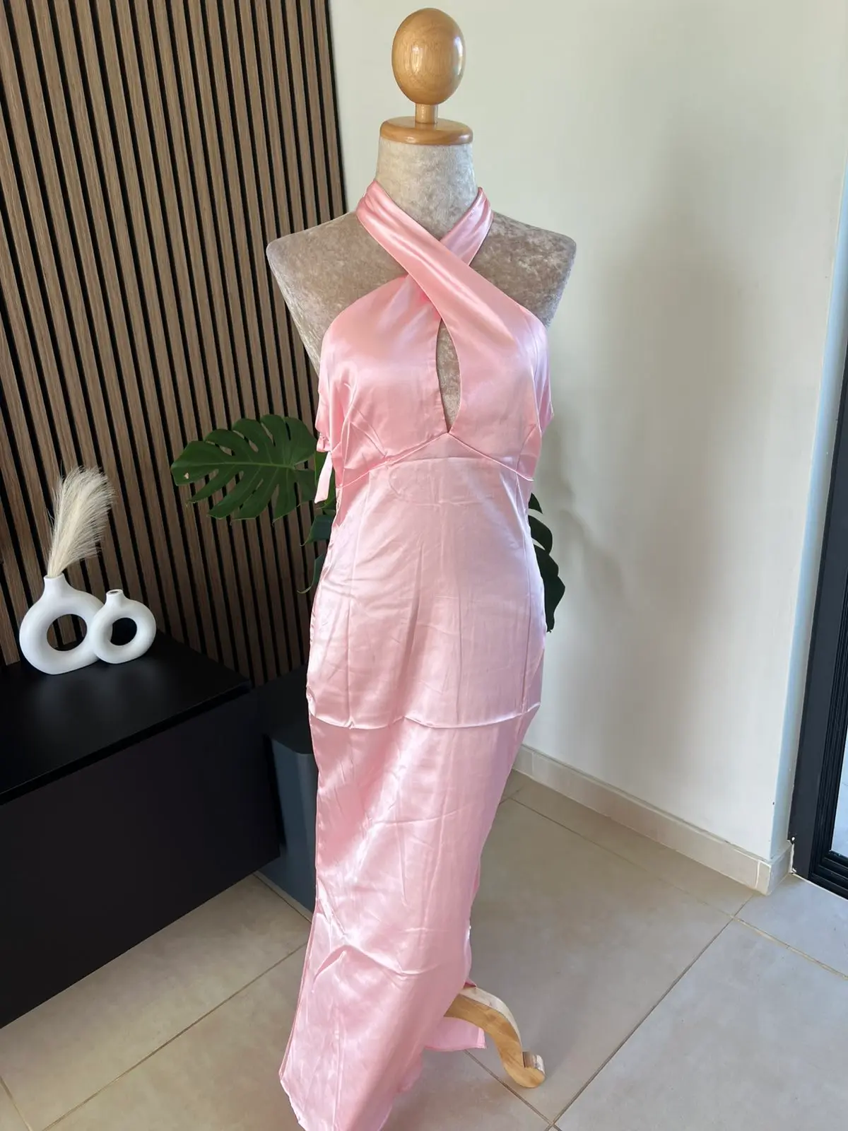 Elegant Halter Satin Slit Gown