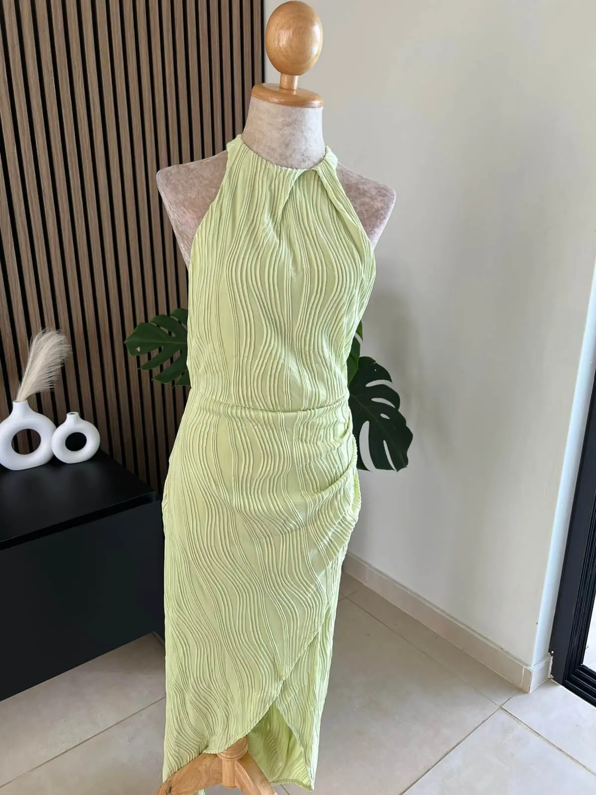 Sage Elegance Halter Midi Dress