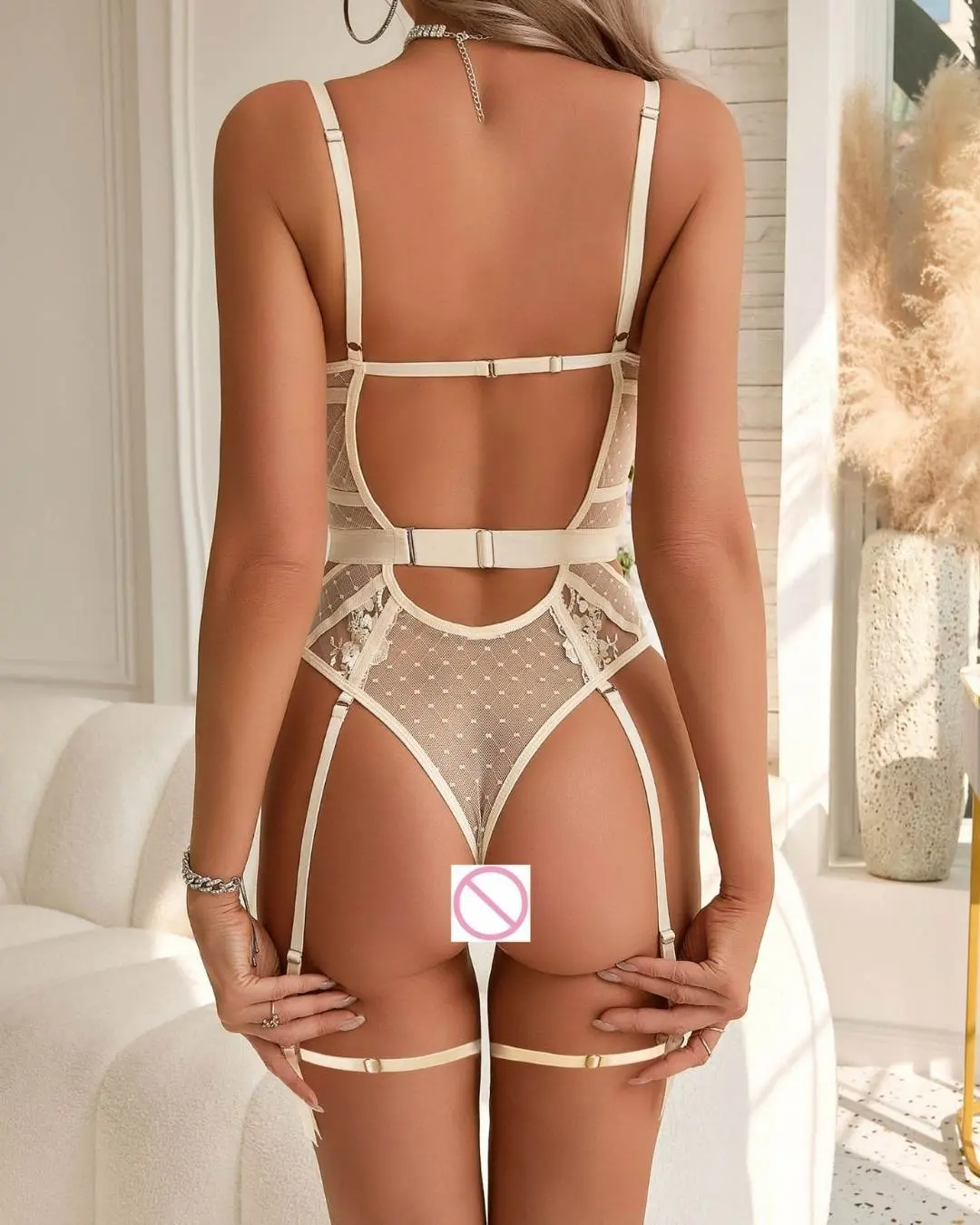 Nude Bodysuit with Leg Ring