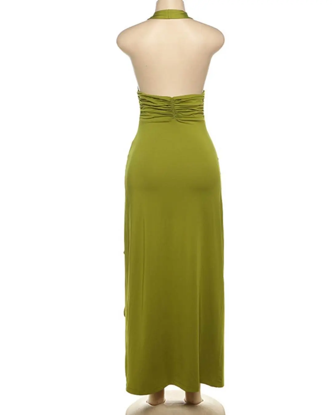 Green Deep V Halter Dress