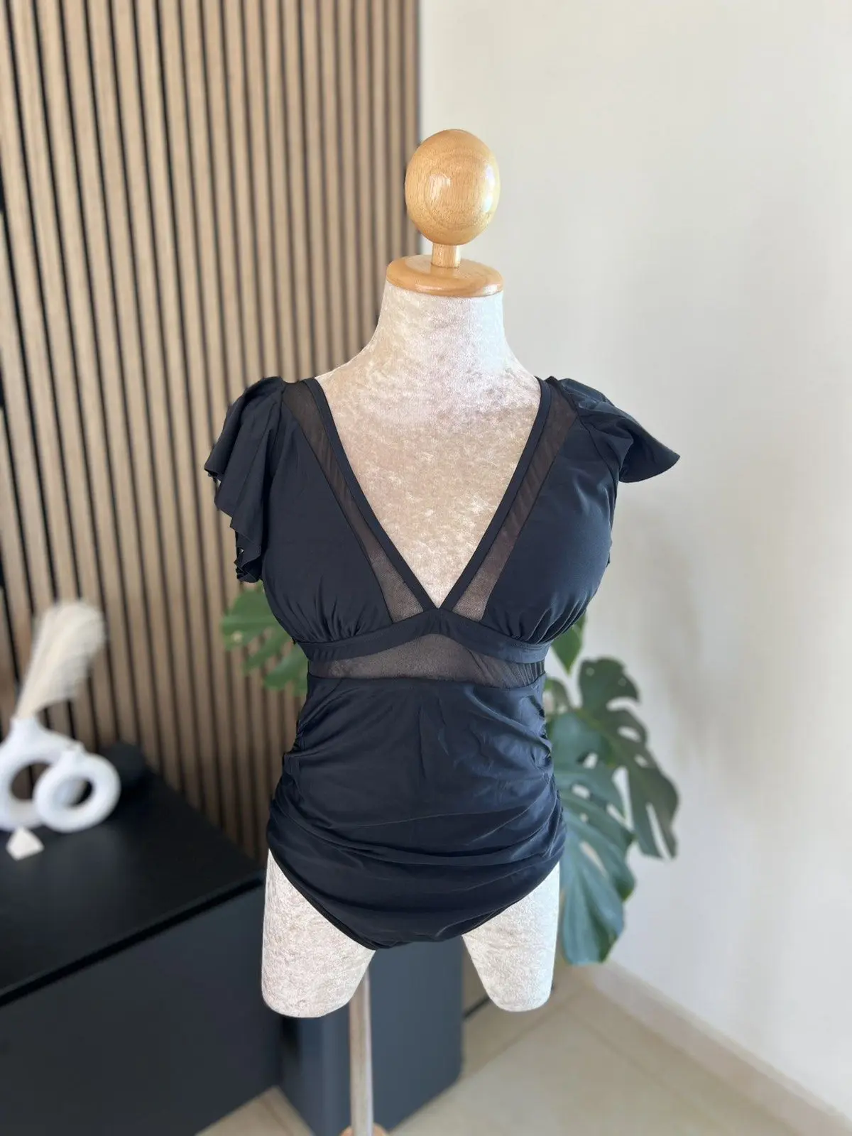 Black Ruffle Mesh Swimsuit